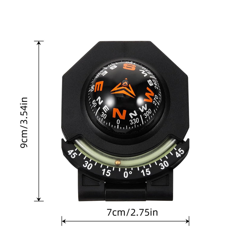 Automotive Compasses, Universal Collapsible Car Dashboard Ball Compass with Slope Meter, Luminous Folding Compass with Adhesive Tape for Boat Car Vehicle Navigation