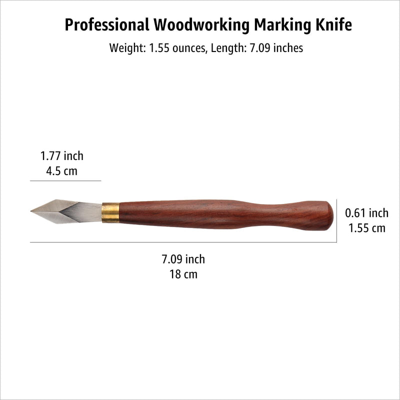 Woodworking Marking Knife, Precision Dovetail Layout Scriber Tool | 7.09-inch Double Bevel High Carbon Steel Blade, Ambidextrous Ebony Handle with Leather Sheath
