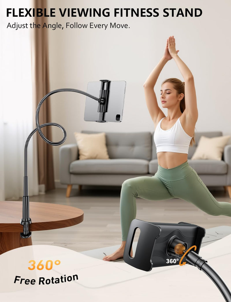 Gooseneck Flexible Arm Tablet Stand, Fit Kindle Holder for Bed | [Reinforced Anti-Break Base] [Fully Adjustable] iPad Kindle Mount Compatible with Switch, Galaxy Tab & 4.7-13" Device Dark Black