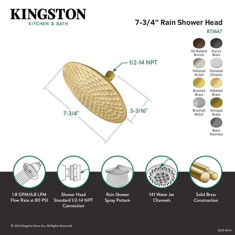 Kingston Brass K136A3 Victorian 7-3/4" Showerhead, Antique Brass
