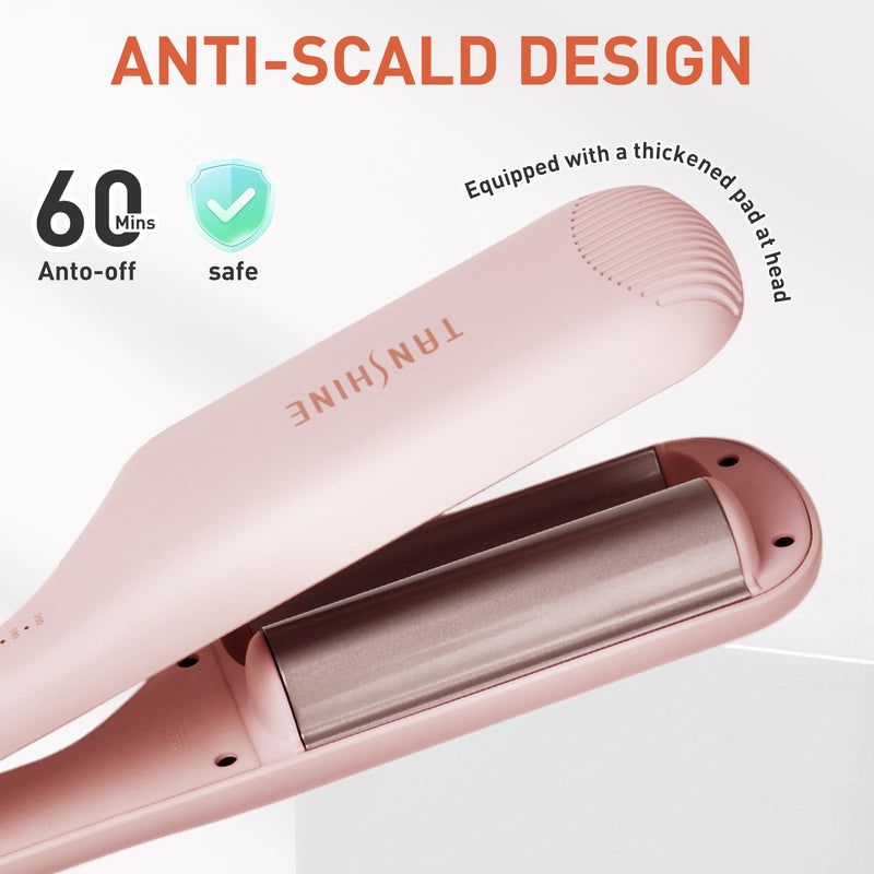  [AUSTRALIA] - TANSHINE 32mm Hair Waver Beach Wave Curling Iron Pink | Ceramic coating, 5 temp 120-200°C, CE anti-scald, dual voltage 110-240V, 60s heat-up, ions, all hair, hair crimper 1.25 Inch