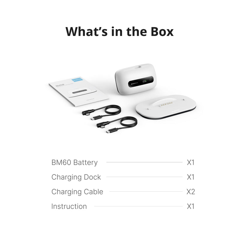 BOBOVR BM60-1 Battery and Charging Dock Combo, 1 BM60 Magnetic Battery with Power Display, Compatible Only with BOBOVR M3 and M3 Pro+, Not for B2 or B100 Systems (1 Battery + Charging Dock) | 1 BM60 Magnetic Battery with Power Display,Compatible Only w...