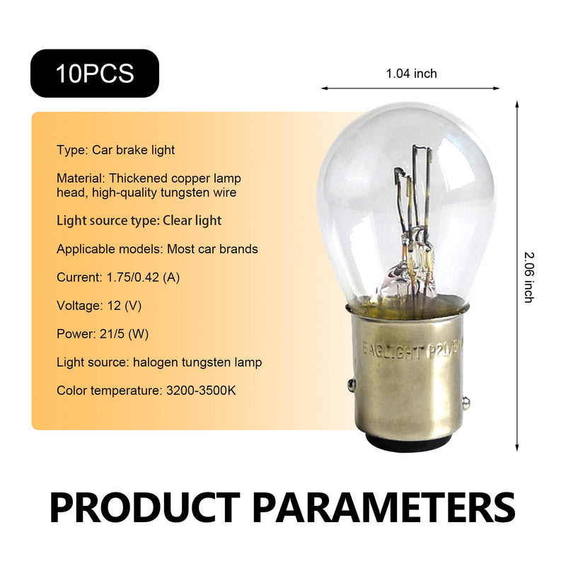 10PCS 1157 Light Bulb, Double Tail High and Low Brake Light Bulb, P21/5W S25 2057 2357 7528 BAY15D Bulbs, Universal Halogen Turn Signal Parking Lights(White) white