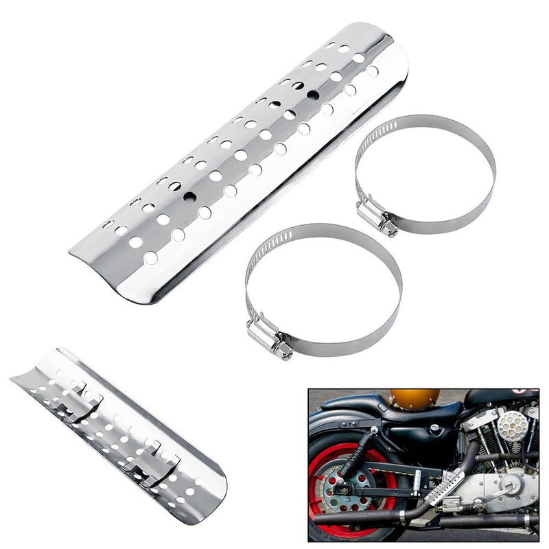 Keenso Motorcycle Exhaust Heat Shield,Universal Motorcycle Heat Guard Cover with 2 Stainless Steel Clamps for 50mm-70mm Pipe Diameter(Silver) Silver