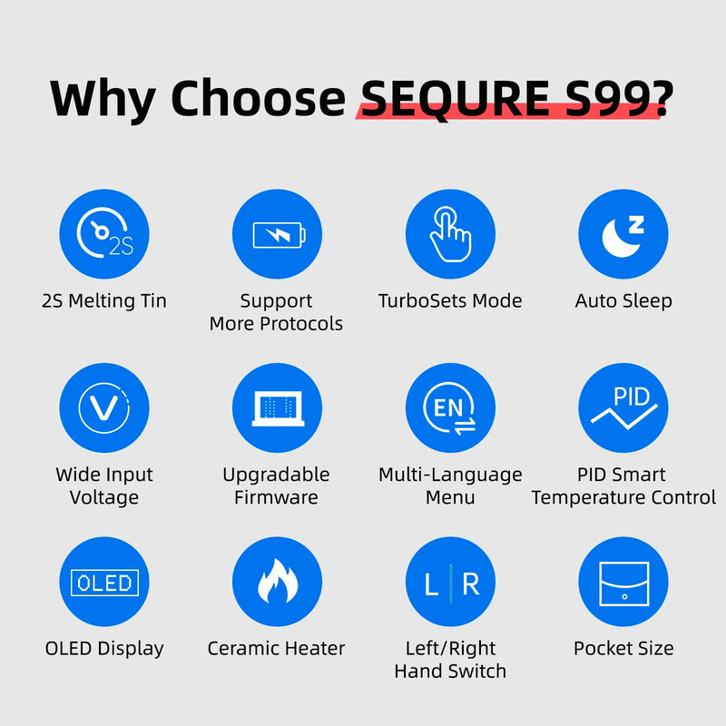SEQURE S99 Soldering Iron Kit 150W Electric Soldering Iron with 4 Soldering Tips OLED Digital Temp Calibration 50°C-500°C Adjustable Temperature