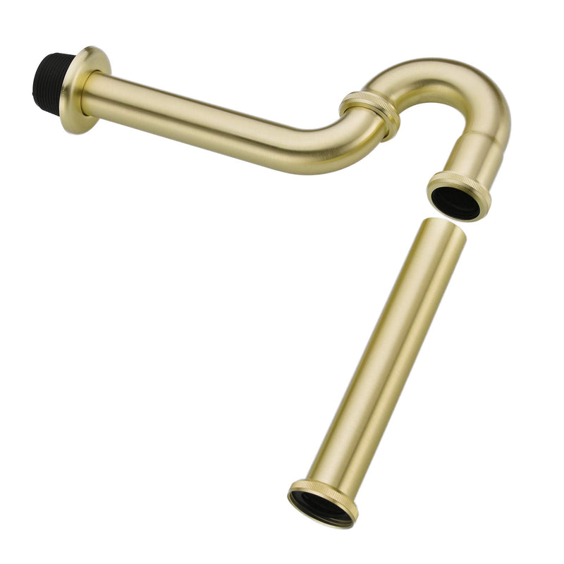 Brass P Trap, 1 1/4 Bathroom Basin Sink Waste Trap Drain Kit with Flange and Slip Joint Extension Tube Drain Tailpiece, Adjustable Height, Brushed Gold Brass Finish