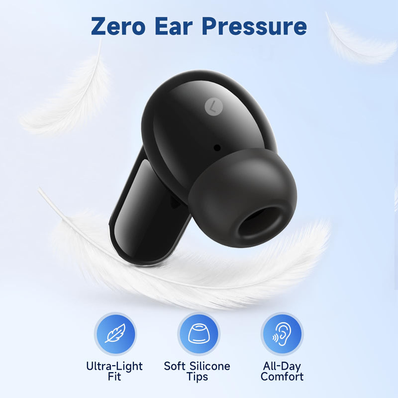 AOC Noise Cancelling Wireless Earbuds, 39dB ANC, 45H, LED Display, Black | in Ear Bluetooth 5.4 Headphones with 6 ENC Mic, Transparency Mode, Deep Bass Sound, 36 EQs via App, Fit for Sports, Commuting