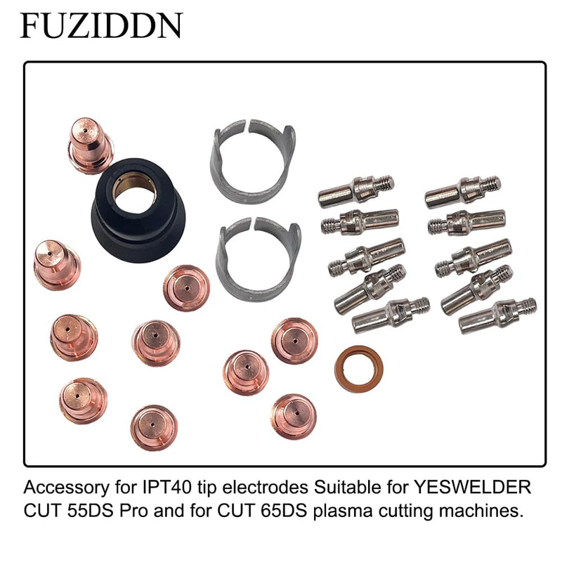 24-Piece IPT40 Plasma Cutter Consumables Kit | Compatible with YESWELDER CUT 55DS Pro/CUT 65DS | Brass & Stainless Steel Electrodes/Tips (Electrode, Nozzle, Retaining Cap)