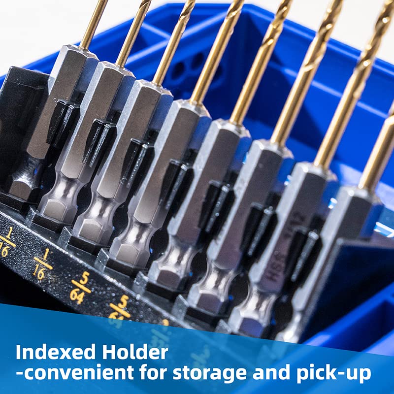 HIGHFIRE 22 Pieces Hex Shank Drill Bit Set for Impact Driver, HSS Twist Titanium Drill Bits for Metal, Hex Drive Quick Change Drill Bits Set 22pcs