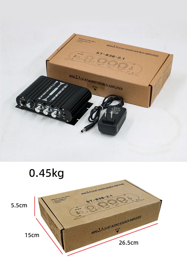 Stereo Audio Amplifier, Mini HiFi 2.1 Bluetooth Stereo Bass Car Home Audio Power Amplifier, Professional Digital Amp for Use on Your Carrier or at Home (Black) (Black) Black