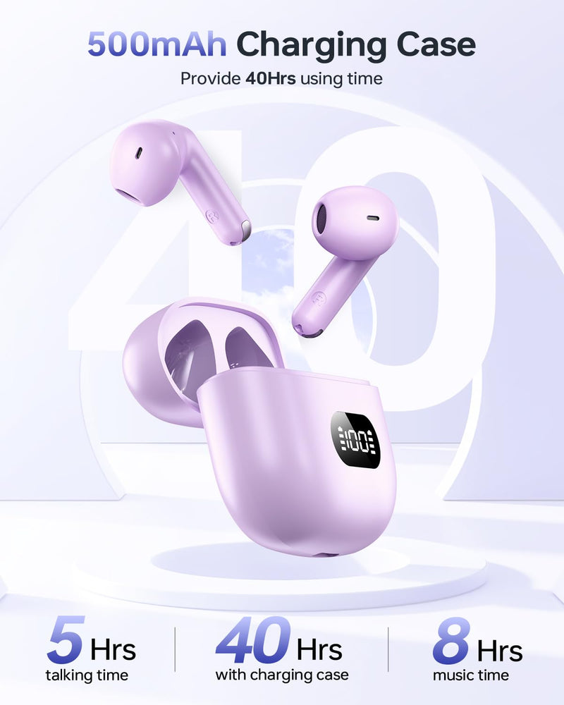 KTGEE Wireless Earbuds Bluetooth 5.3 Ear Buds Headphones, 40Hrs Playback | Stereo Sound, LED Display, IPX7 Waterproof, Compact In-ear Earphones with Mic for Phone Tablet Laptop Sport, Mauve Z-Mauve