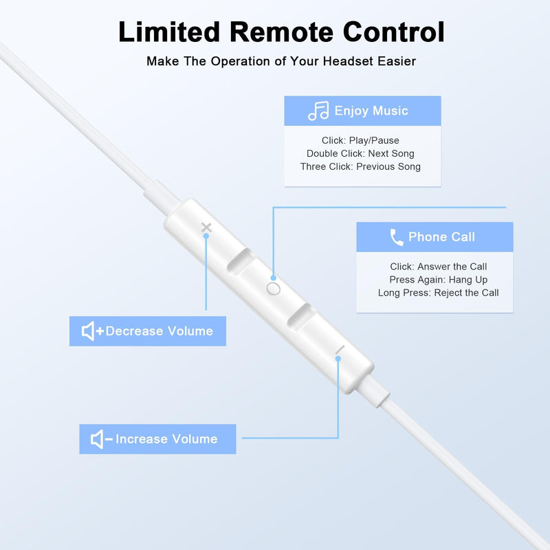2 Pack [Apple MFi Certified] Wired Headphones for iPhone 14 13 12 Pro Max | for iPhone Earbuds with Built-in Microphone & Volume Control Nosie Reduction Earphones for iPhone 14 13 12 11 Pro Max XS XR X LWhite