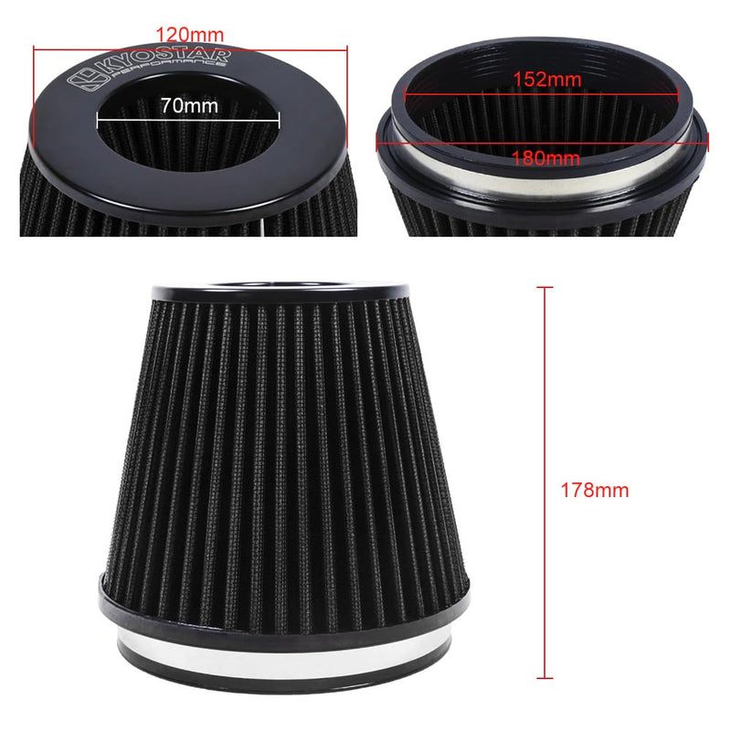Kyostar 6" 152mm High Flow Inlet Cold Air Intake Cone Replacement Dry Air Filter Black 6" 152mm black