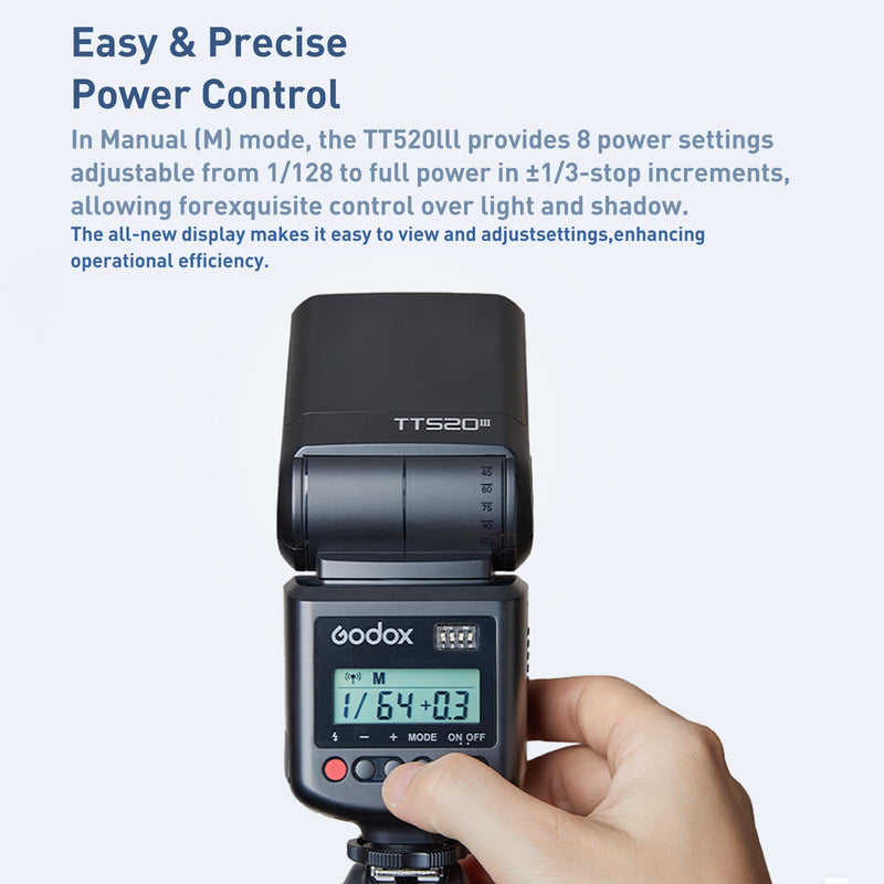 Godox TT520III Universal Hot Shoe Flash for Canon Nikon Sony Pentax Fuji | 1.8s Recovery Time, Built-in Wireless Receiver with RT-16 Transmitter, 8 Level Steps (1/128-1/1), 400 Full Power Flashes