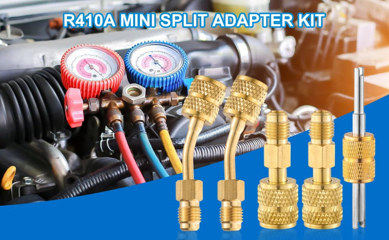 R410A Mini Split Adapters, R410A Adapter Kit, R410A Charging Vacuum Port Connector with 5/16" Female to 1/4" Male, R410A Vacuum Pump Adapters for HVAC Refrigerant System 2 Angled + 2 Straight