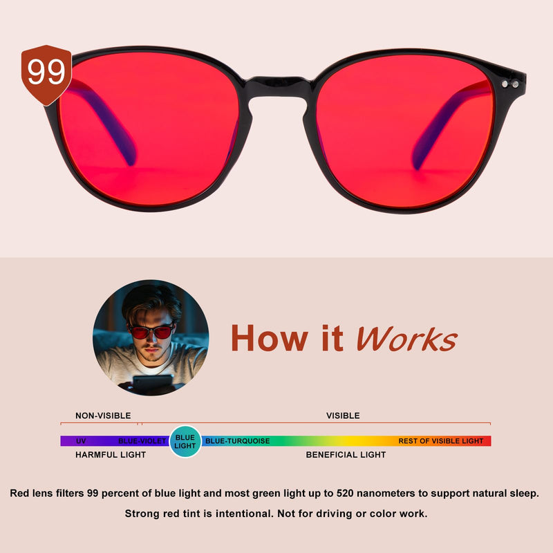 OKH Blue Light Blocking Glasses Amber and Red Lens for Women Men Computer Gaming Eye Strain Relief Sleep Aid Black/Red Lens