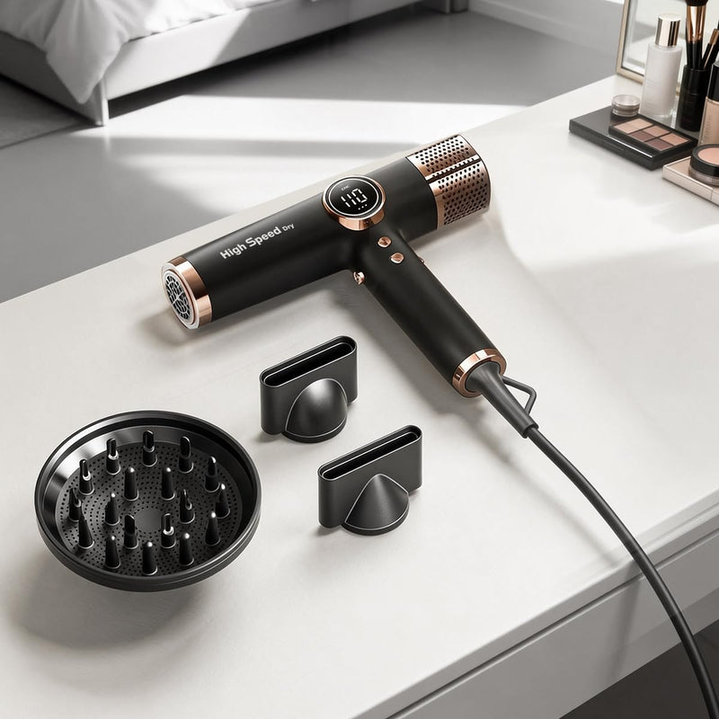 Faszin High Speed Hair Dryer, Lightweight Hairoryer with 110,000 RPM Motor, Fast Drying lonic Hair Dryer for Women & Men, Low Noise, 3 Magnetic Nozzles, Black(Matte Finish) Matte Finish
