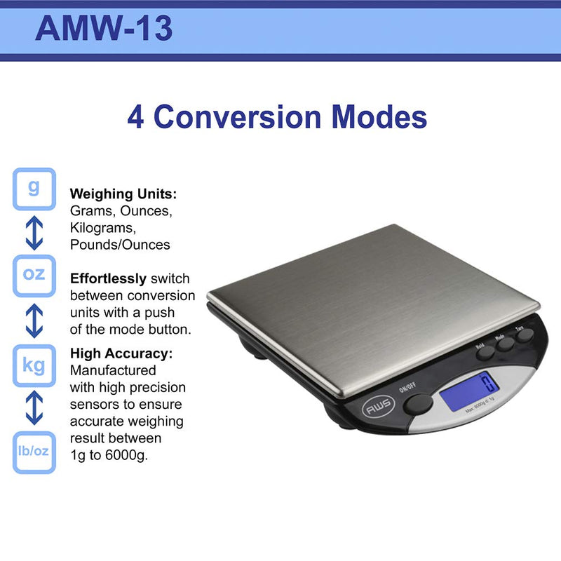 American Weigh Scales AMW Series Precision Digital Kitchen Scale 6KG x 1 KG (AMW-13-BK)