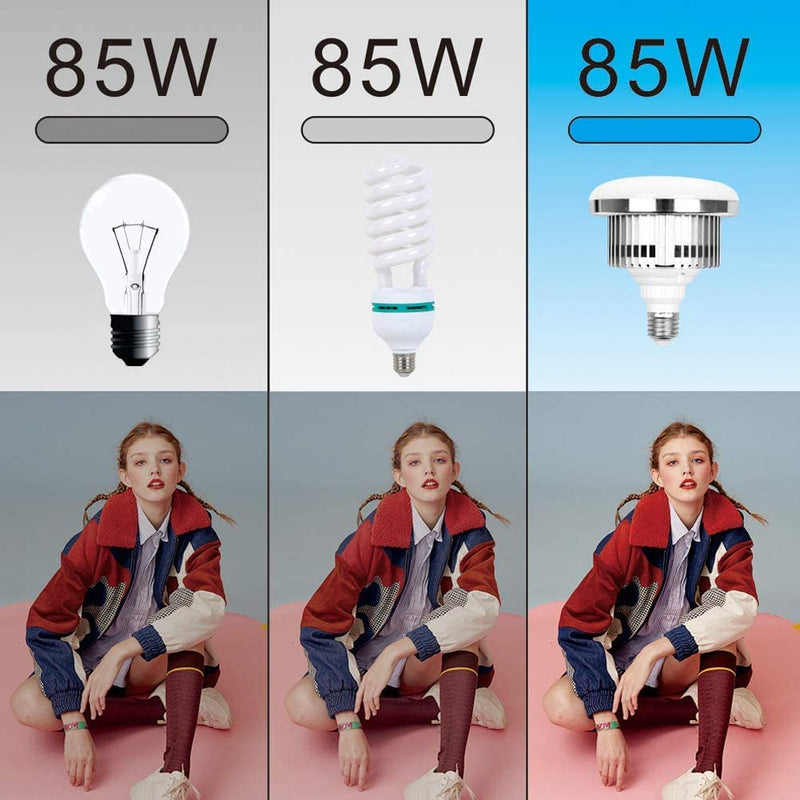 Skytex 2Pack 85W Photography Light Bulb 2700-6400K Colour Temperatures Dimmable Tricolor LED Bulbs Softbox Bulb in E27 Socket for Photography Photo Video Studio Lighting Softbox 2 pack led85w