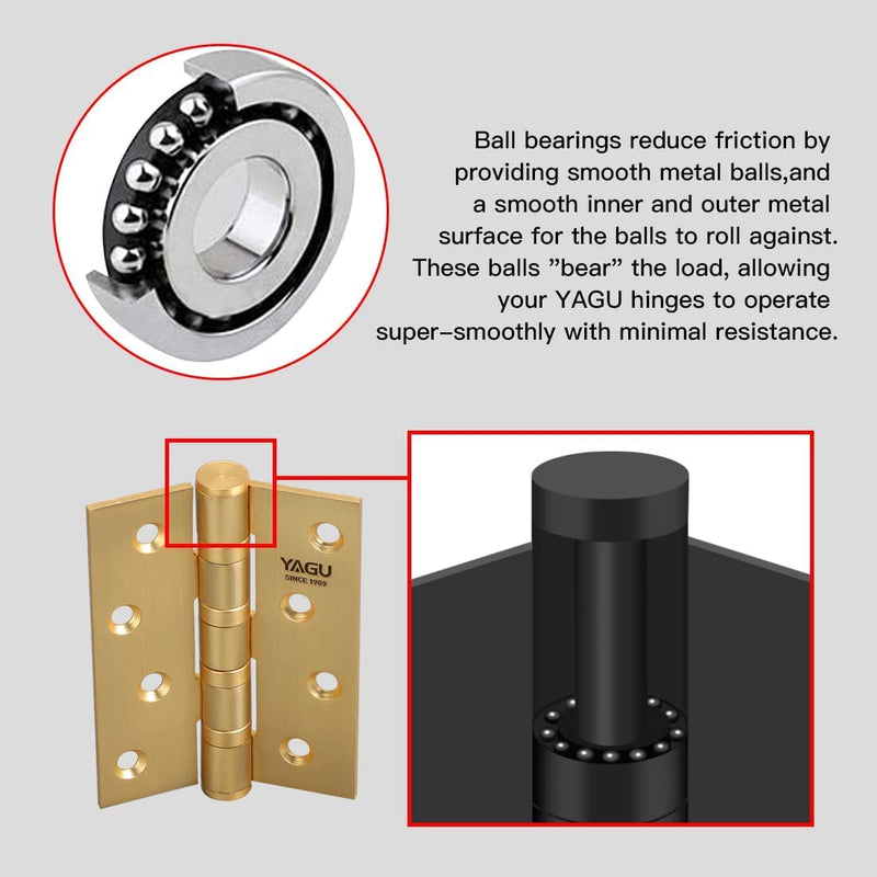 YAGU 3 Pack 4'' Door Hinges Brushed Gold 4 x 3 Inch - Square Corners Stainless Steel Heavy Duty Ball Bearing Hinges for Interior Doors Hardware