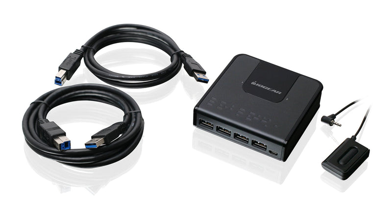 IOGEAR 4x2 USB 3.0 Peripheral Sharing Switch - Share 4 USB Devices Between 2 Computers - LED Indicators - Cables n Remote Included - PC - MAC - Printer - Scanner - Mouse/Keyboard and More - GUS432 2X4