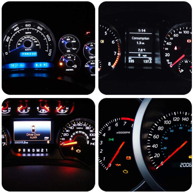 WLJH 10 Pack White Canbus T5 Led Bulb 2721 37 74 Wedge Lamp PC74 Twist Sockets Dash Dashboard Lights Instrument Panel Cluster Leds Car Replacement