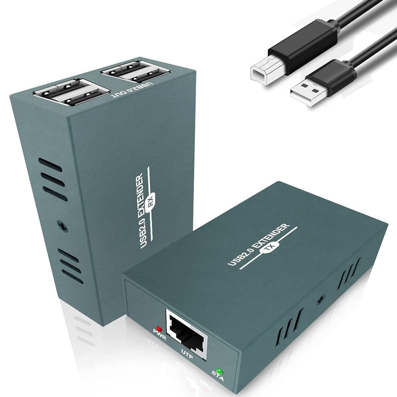 USB Extender Over Ethernet RJ45 LAN Extension, with 4 USB 2.0 Ports, Transmit 50m/165ft Over Ethernet Cat5/5e/6/7, Support Power Over Cable, Play and Plug, No Driver Required