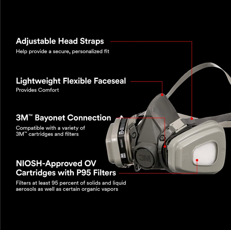 3M P95 / Organic Vapor Paint Project Reusable Respirator 6311, Large Size, NIOSH-APPROVED, Use For Professional Paint Spraying, Lightweight, Flexible, Thermoplastic Faceseal For Comfort (6311P1-DC)