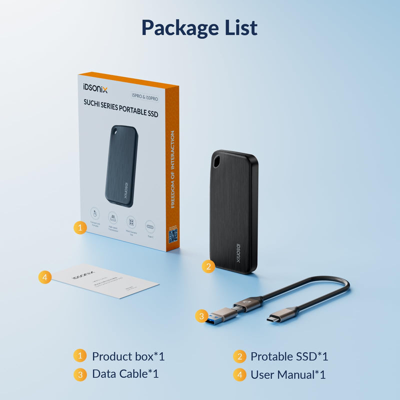iDsonix Portable SSD 256GB External Hard Drive, USB 3.2 GEN 2 up to 1000MB/s External Solid State Drive with 2 in 1 USB C Cable Compatible with Xbox, PS5, Mac, PC, Laptop, Camera, i10PRO