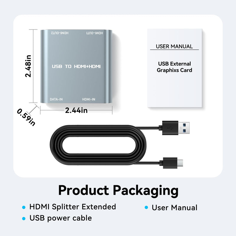 HDMI Splitter Extended Display HDMI to Dual HDMI Splitter 1 In 2 out | USB-C & HDMI to Dual HDMI Splitter, 4K@30Hz Output 1,1080p Output 2 Supports Extended and Mirror for Windows, Mac OS