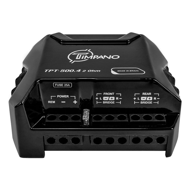 Timpano TPT500.4 Compact 4 Channel Car Audio Amplifier, 4 x 125 Watts at 2 Ohm, Mini Stereo 12 Volts Full Range Class D Amp Bridgeable