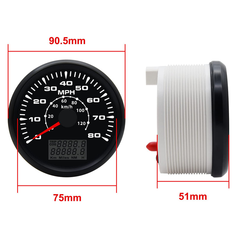 Geloo 85MM GPS Speedometer Gauge Boat MPH Speedometer Waterproof 0-80MPH 0-120KM/H Marine Speedometer Odometer LCD Indicators with 7 Backlight fit Car Truck Motorcycle Speedometer GPS Gauge Auto 9-32V 80 MPH Black