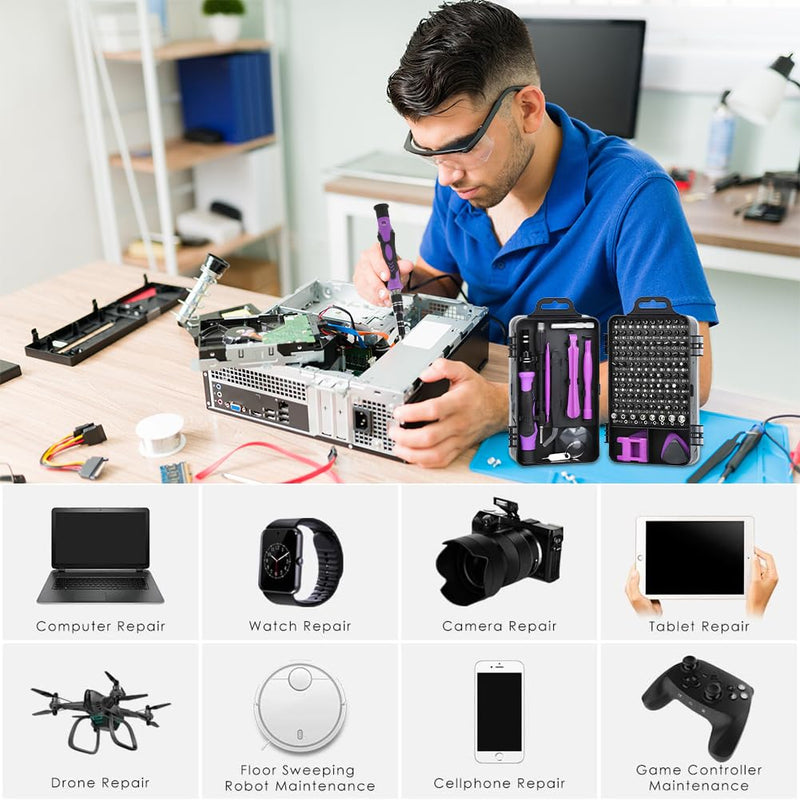 Purple Magnetic Screwdriver Set, Electronics Repair Tool Kit Micro Magnetic Bit for iPhone, Computer, Laptop, Phone, Mac, Tablet, Home DIY, Game Consoles, Glasses, Watch, Doorbell, 115 in 1 Purple