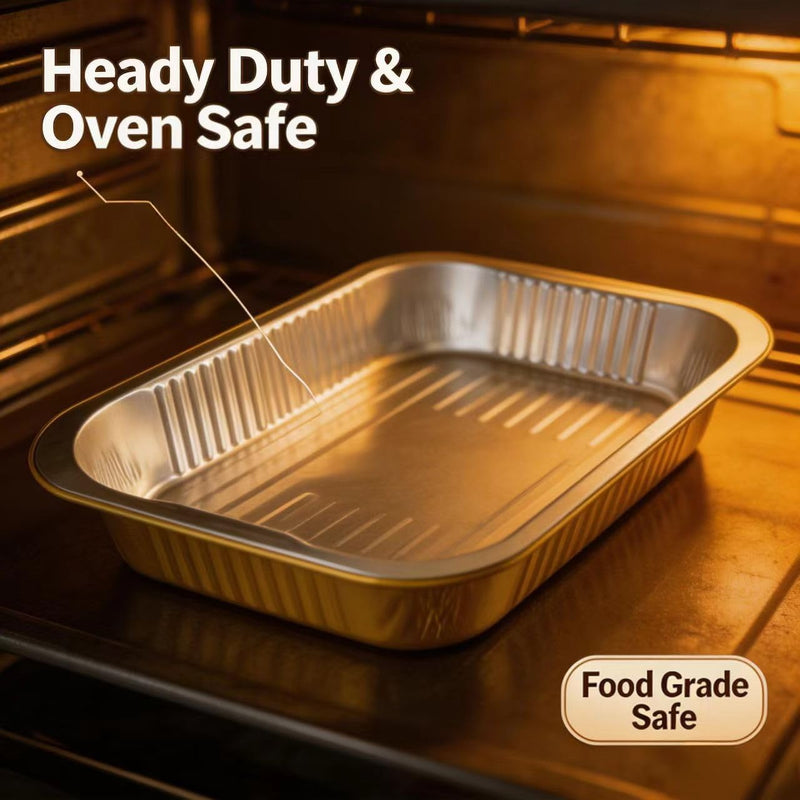 Gold Aluminum Foil Baking Pans 9"×13" with Lids | Heavy-Duty, 10 Pack + 10 Lids, Disposable, Reusable, 3500ML Capacity 13"×9"(10pack+10Lids)
