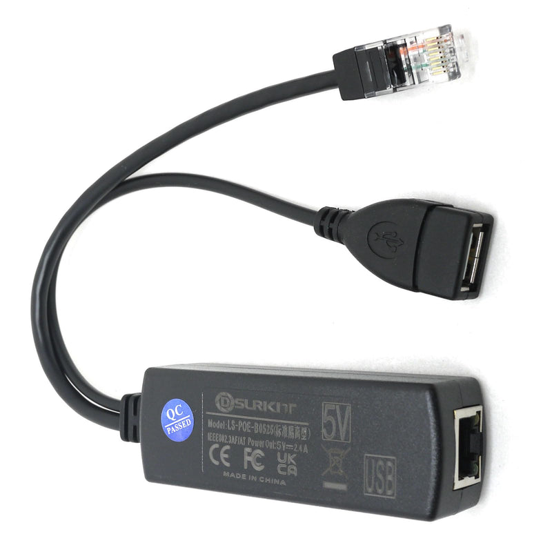 Active PoE Splitter 48V to 5V 2.4A USB Type A Female 802.3af Power Over Ethernet
