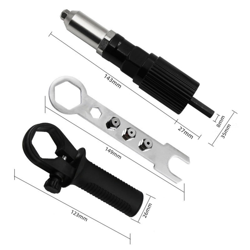 Rivet Gun Adapter with Removable Plastic Handle, Electric Rivet Gun Head, Cordless Riveting Drill Tool Accessories