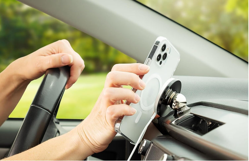Universal Car Phone Mount Magnetic/Orbiter Plus Dash Mount - All-Metal Car Mount Compatible with Magnets Inside MagSafe iPhones - Cell Phone Holder for Car Dashboard