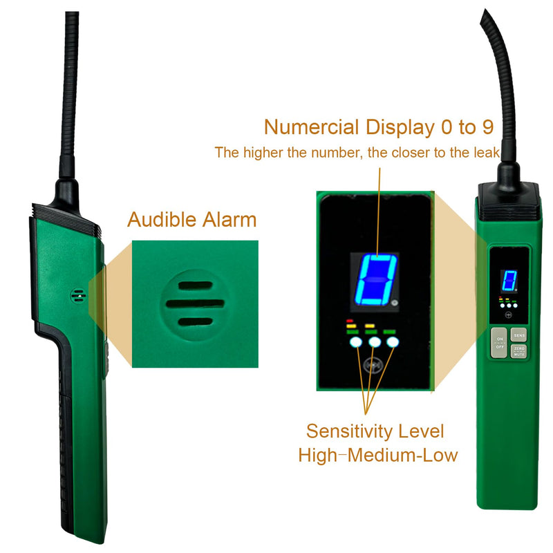 Professional HVAC Refrigerant Leak Detector with Heated Diode Sensor, Gas Leak Detector for R410A/R134A/R1234YF, CFCs/HCFCs | Handheld AC Diagnostic Tool with Digital Display & Audible Alarm
