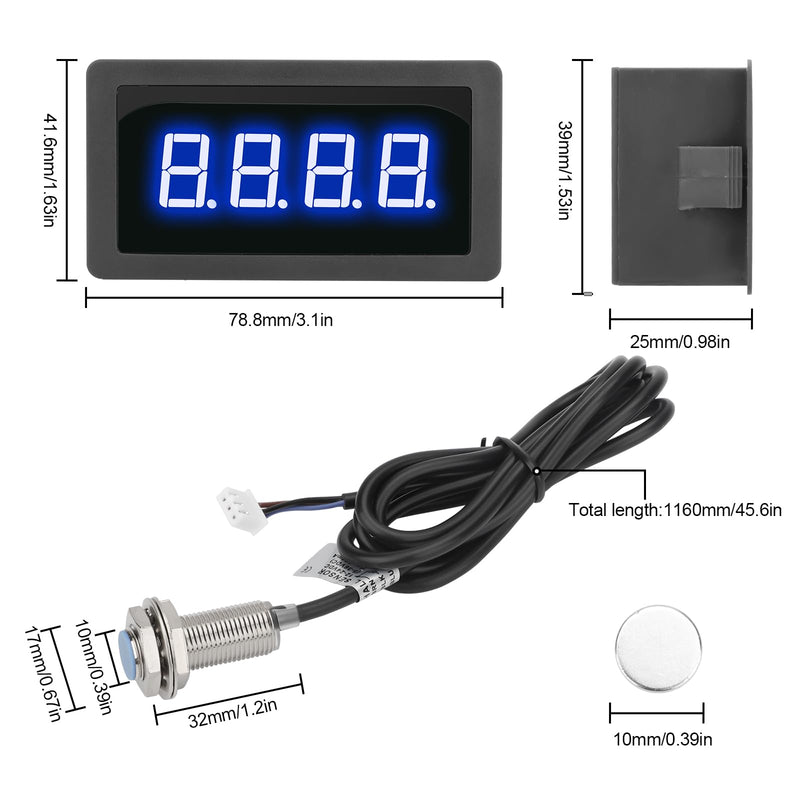 EEEkit 4 Digital Blue LED Tachometer, RPM Speed Meter Digital Motor with Hall Proximity Switch Sensor NPN for Conveyor Belts