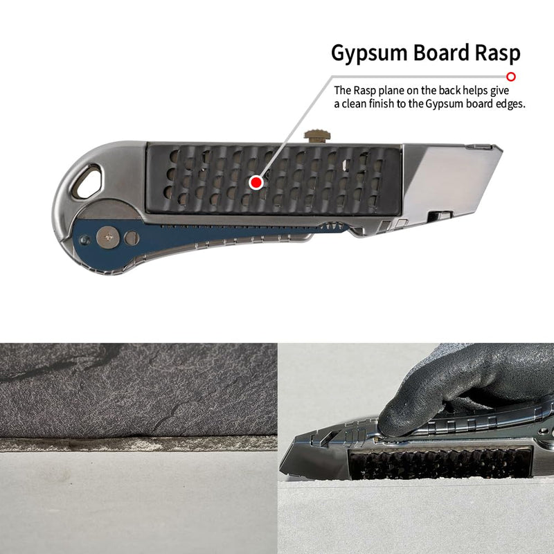 Drywall Utility Knife & Rasp K300 – 4-in-1 Gypsum Board Cutting Tool – Professional Drywall Cutting Knife with Jab Saw & Tape Measure Hook (Navajas para Drywall) K-300