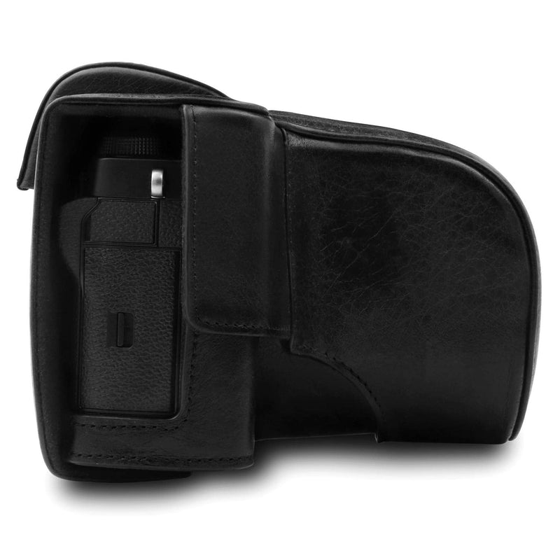 MegaGear MG1550 Ever Ready Genuine Leather Camera Case for Fujifilm X-T3 (XF23mm - XF56mm & 18-55mm Lens) - Black