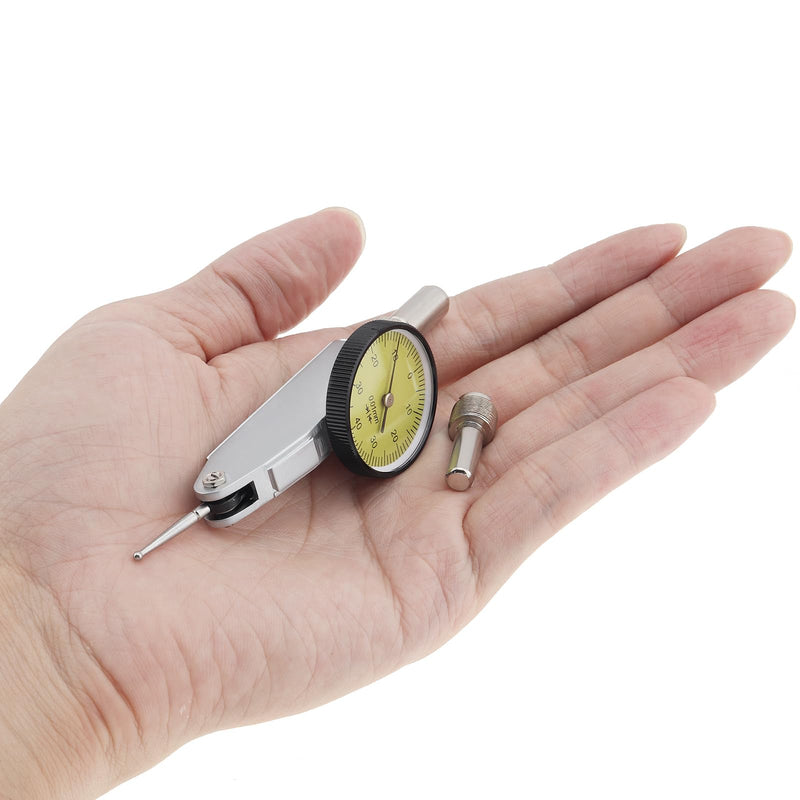 Dial Test Indicator Gauge 0-0.8mm, 0.01mm Accuracy, Lever Dial Test Indicator Gauge 0-40-0 Scale Yellow Dial Face with Installation Accessories 6mm/ 8mm Sleeves