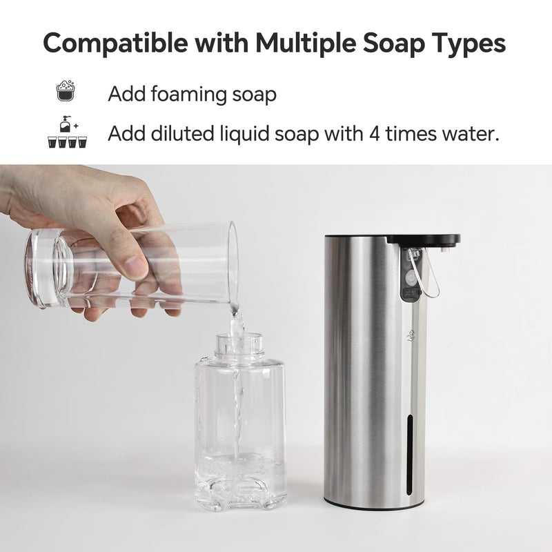 LAOPAO Electric Foaming Soap Dispenser, Rechargeable Touch Foam Hand Soap Dispenser for Bathroom, Stainless Steel Press Soap Pump for Kitchen, Water-Resistant, Xmas Gift