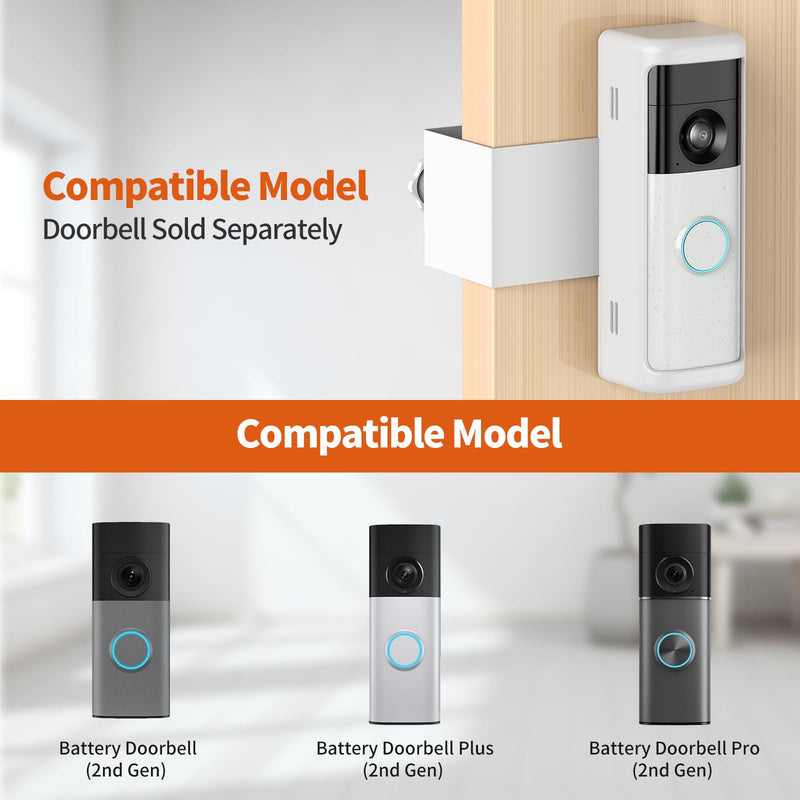 No-Drill Doorbell Mount with Rain Cover, Anti-Theft Door Bracket | Compatible with Battery Doorbell/Plus/Pro(2026 Model),Quick Install Doorbell Camera Holder for Rental Apartment,White 2026 battery doorbell 2nd White