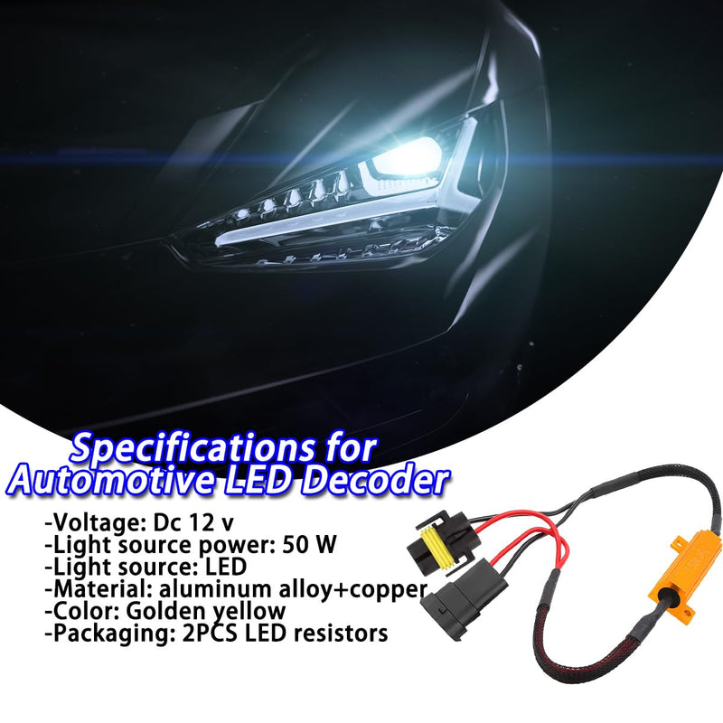 BESULEN 2PCS H11 Car LED Resistor Kit, 50W 6Ohm Vehicle Headlight Anti Flicker Error Decoder, Auto Fog Turn Signal Bulb Load Resistor Relay Harness Adaptor, Universal Auto Accessories