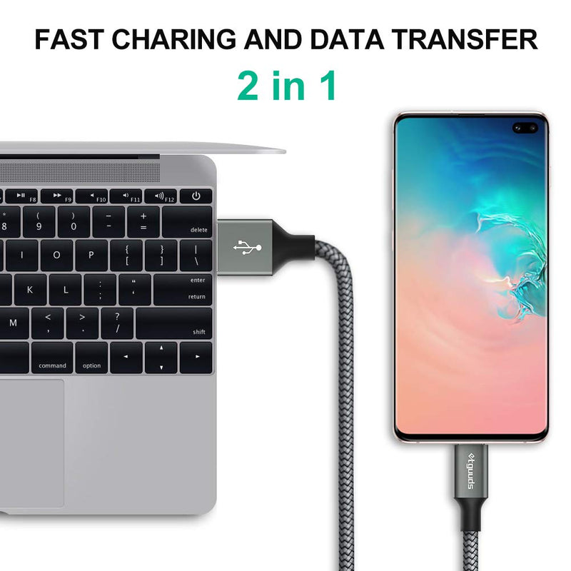 etguuds Long USB C Cable 10ft Fast Charging, 2-Pack Nylon Braided USB A to Type C Charger Cable Compatible with Samsung Galaxy Note 20/10/10+/9/8, S10 S10E, S20 S9 S8 Plus, A10e A20 A30 A40 A50 A70 Gray