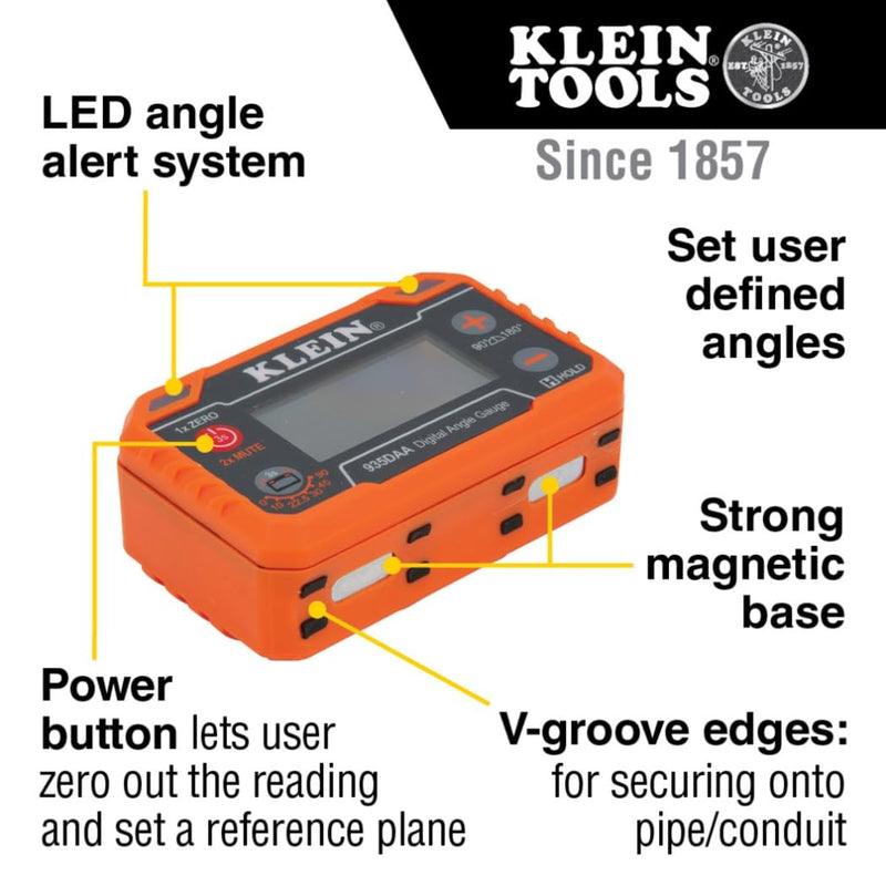 Klein Tools 80155 2-Piece Digital Electronic Level and Angle Gauge Set with LED Angle Alert, Plumber's Kit Straps, 0-90 and 0-180 Degrees