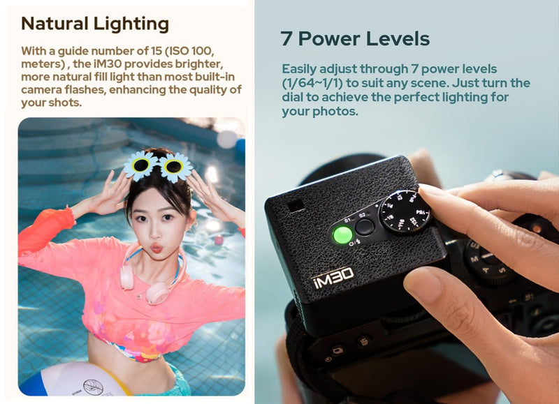 Godox iM30 Mini Flash Camera Flash with Diffuser, GN15, 7 Power Levels | 230 Flashes, 3.6s Recycle, CCT 6500K±200K, Single-Contact Hotshoe, for Canon Nikon Sony Fujifilm Ricoh Olympus Leica