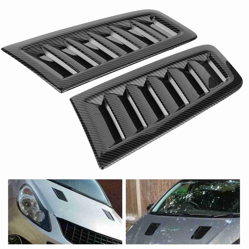 Qiilu 2PCS Car Hood Vent Scoop Kit, Universal Cold Air Intake Fitment Louvers Cooling Intakes Auto Hoods Vents Bonnet Cover Car Exterior Decorative Parts for Focus RS MK2 (Carbon