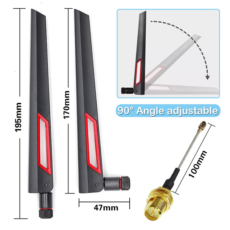 WiFi Antenna Dual Band 2.4GHz 5.8GHz 12dBi RP-SMA Male Antenna 20cm+U.FL IPX IPEX to RP-SMA Female Cable RG1.13 for WiFi Router Wireless Adapter Network Card Security Camera(Pack of 4)